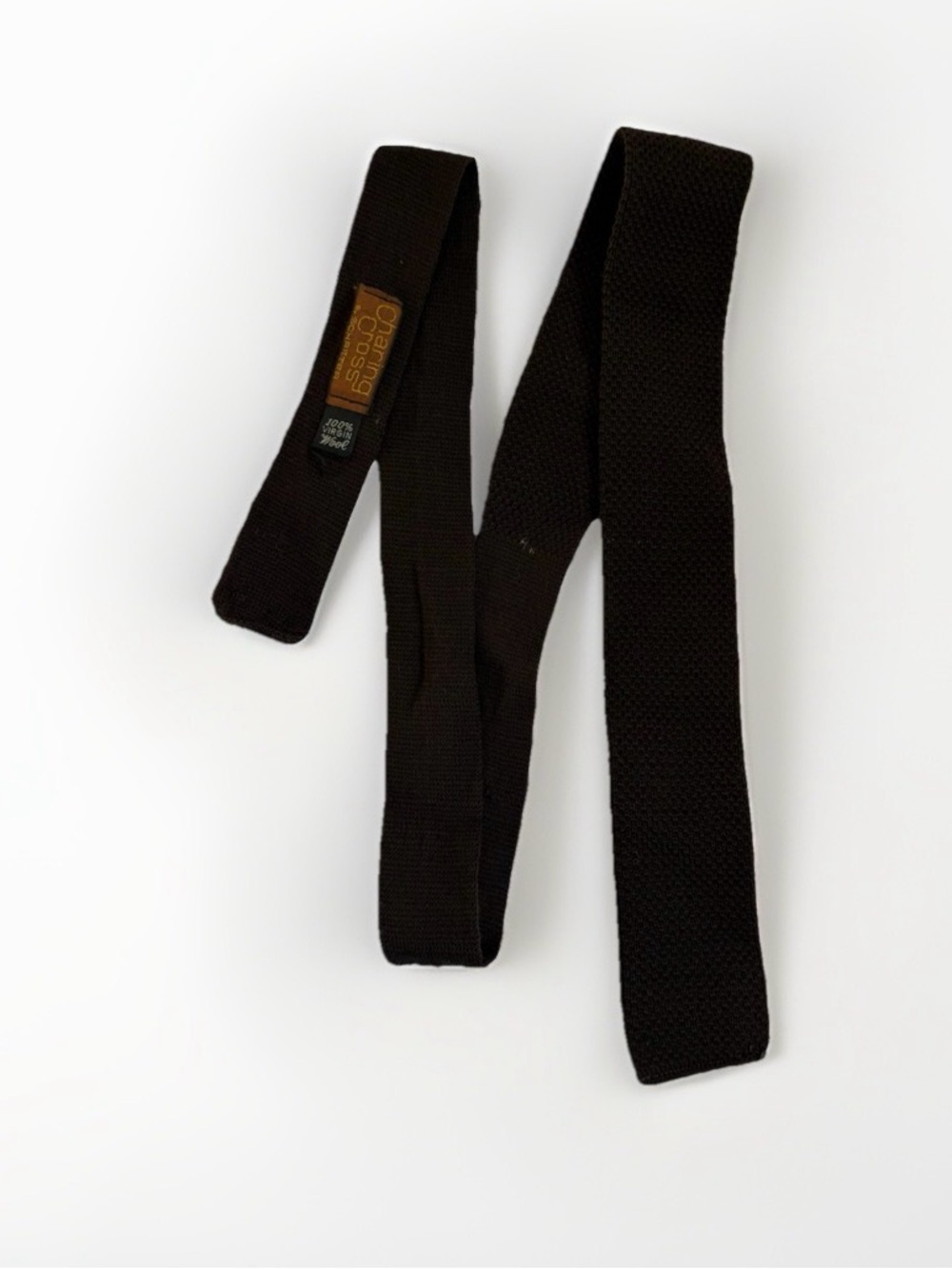 Vintage Charing Cross by Schreter Brown 100% Virgin Wool Knit Skinny Tie - Picture 5 of 6